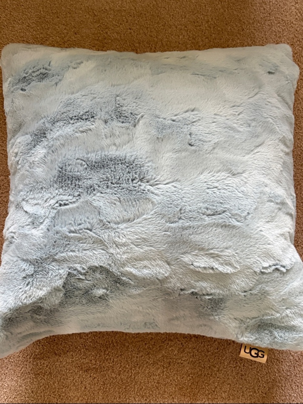 UGG Olivia Plush Light Blue Faux Fur Square Throw Pillow
